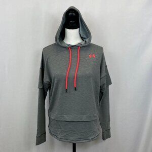 Under Armour Women's Featherweight Fleece 2-in-1 Hoodie, Grey/Red, X-Small NEW